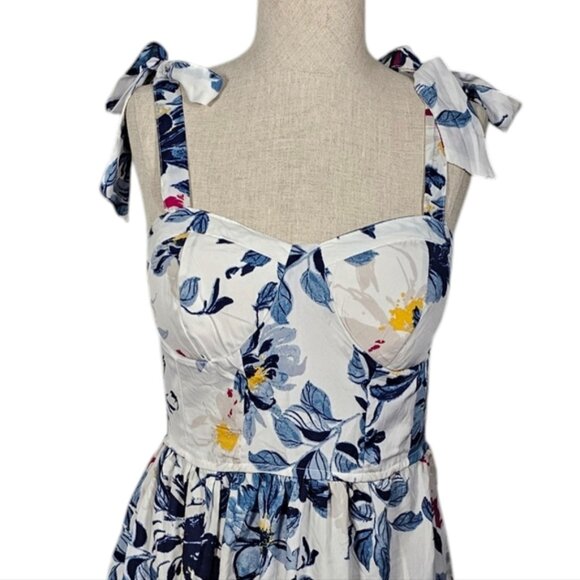 Band of the Free Floral A Line Summer Dress Ivory Blue Medium - Picture 2 of 15